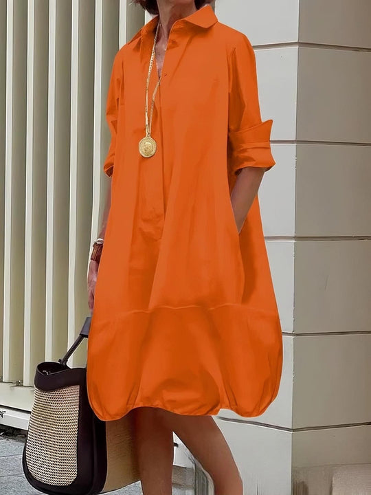 Damen Lässiges Hemdblusenkleid mit weit geschnittenem Saum EB