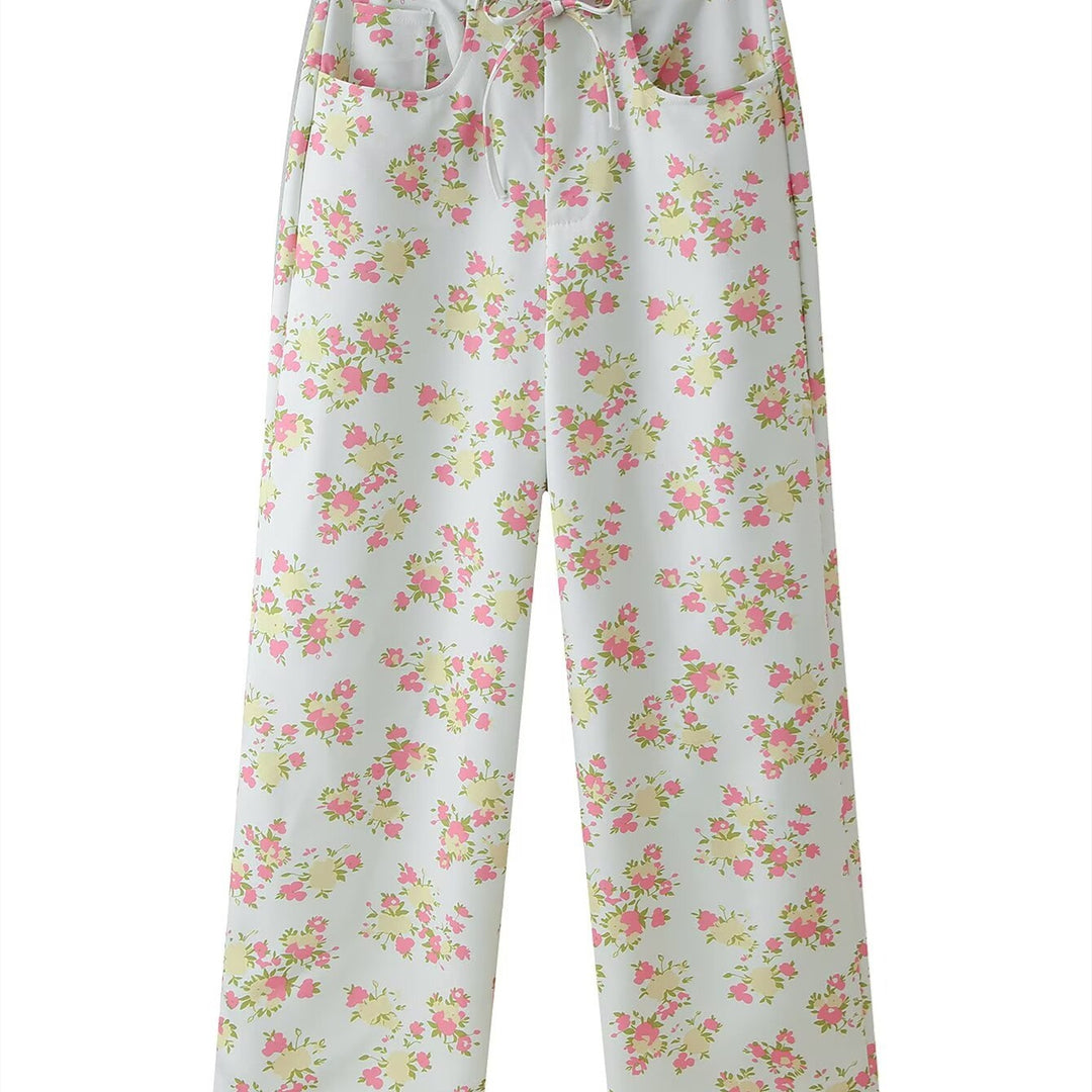 Damen Blumenmuster Crop-Top und Hose Set EB