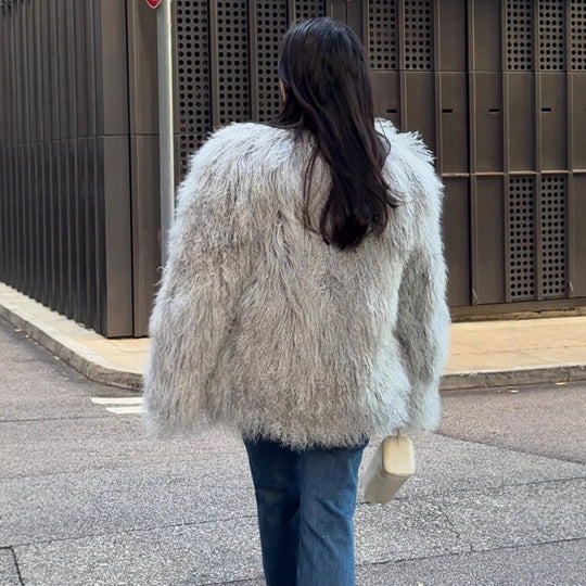 Damen Kunstfelljacke mit voluminösen Ärmeln EB