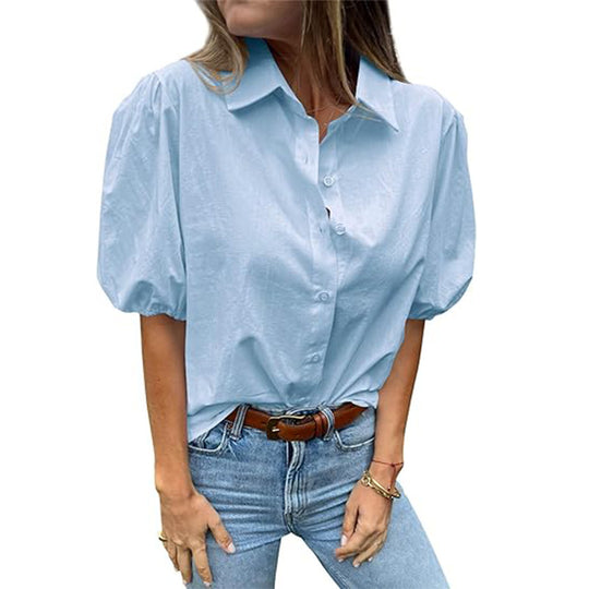 Damen Bluse mit Puffärmeln und klassischem Kragen EB