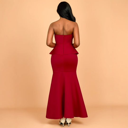 Damen Elegantes Peplum Abendkleid mit herzförmigem Ausschnitt und glitzernden Akzenten EB