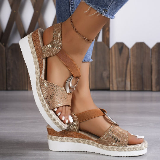 Damen modische Wedge-Sandalen mit schimmerndem Dekor EB