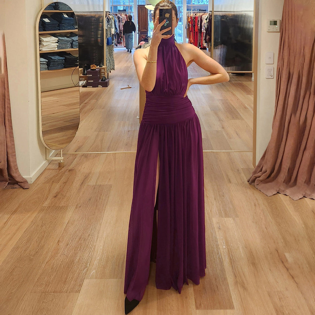Damen Elegantes Maxikleid mit hochgeschlossenem Design und verführerischem Schlitz EB