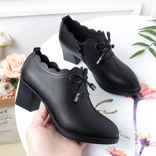 Damen elegante Schnürschuhe mit modischem Wellenrand und komfortablem Blockabsatz EB