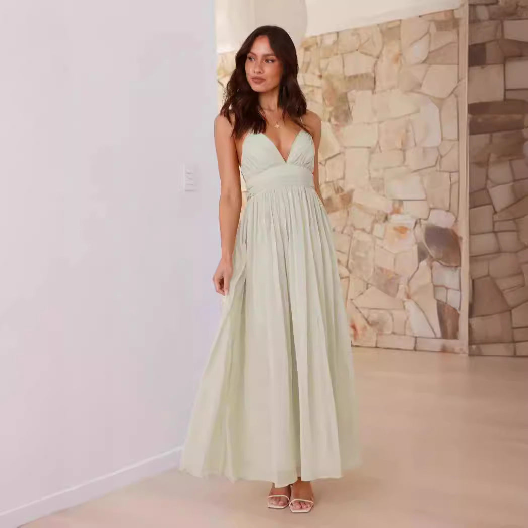 Damen Maxikleid mit schmalen Spaghetti-Trägern und elegantem Wickel-Design EB