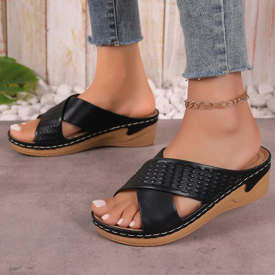 Damen elegante Wedge-Pantoletten mit geflochtenem Design EB
