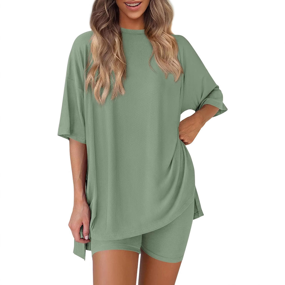 Damen Kurzes Pyjama-Set mit lockerem Shirt und Shorts EB
