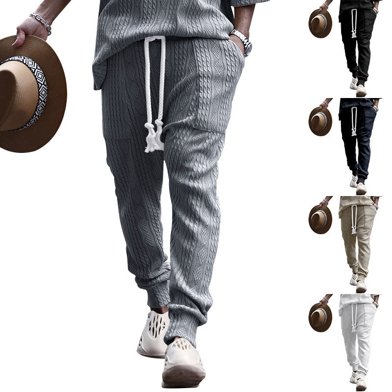 Herren Strukturierte Strick-Jogginghose mit Kordelzug, Zierkordel & elastischen Knöchelbündchen EB