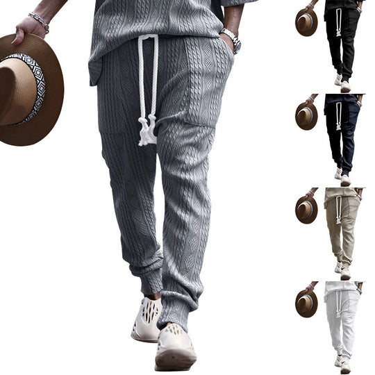 Herren Strukturierte Strick-Jogginghose mit Kordelzug, Zierkordel & elastischen Knöchelbündchen EB