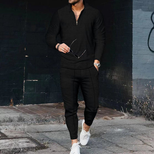 Herren sportliches Freizeit-Jogginganzug mit Hochkragen und eleganter Struktur EB