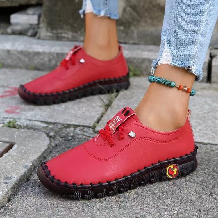 Damen nan handgenähte Mokassin-Loafer mit elastischer Schnürung gepolstertem Komfortfußbett und profilierter Gummisohle EB