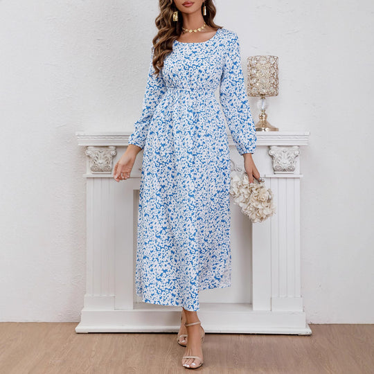 Damen Maxikleid mit Blumenmuster und Taillierung EB