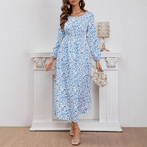 Damen Maxikleid mit Blumenmuster und Taillierung EB