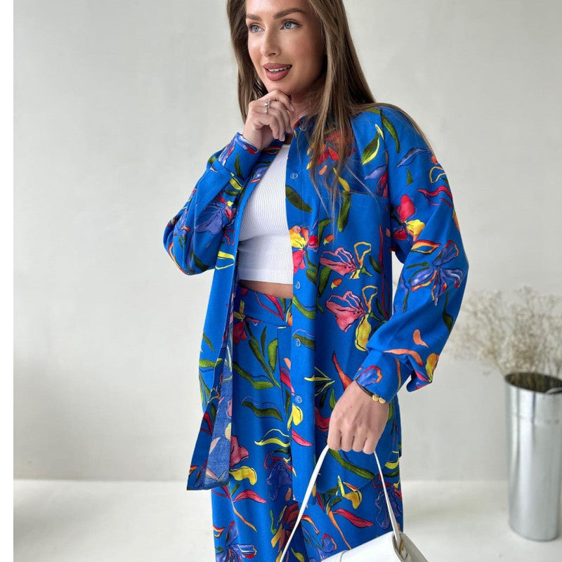 Damen Lässiges Zweiteiler-Set mit floralem Design und weitem Schnitt EB