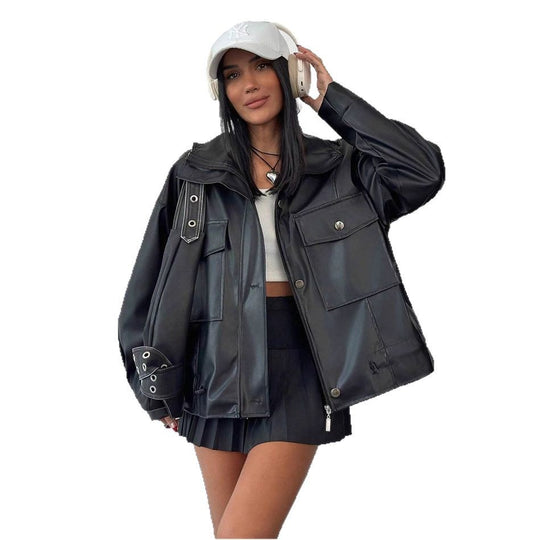 Damen lässige Oversized-Jacke mit großen Taschen EB