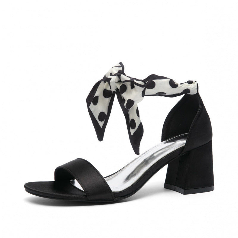 Damen elegante Sandalen mit dekorativem Schleifenband und komfortablem Blockabsatz EB