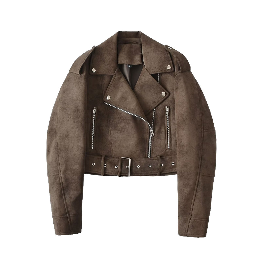Damen Kunstleder Bikerjacke mit tailliertem Schnitt und verstellbarem Bund EB