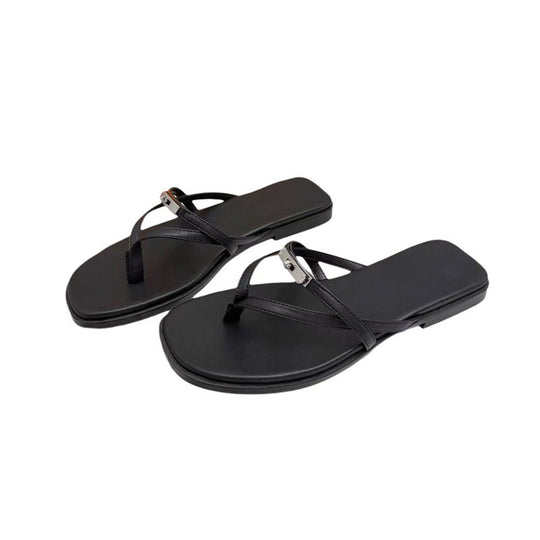 Damen Elegante Zehentrenner-Sandalen mit verstellbarem Riemendesign und feinen Metallic-Details EB