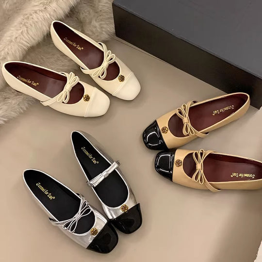 Damen Ballerinas mit dekorativer Schleifenverzierung und edlem Glanz EB