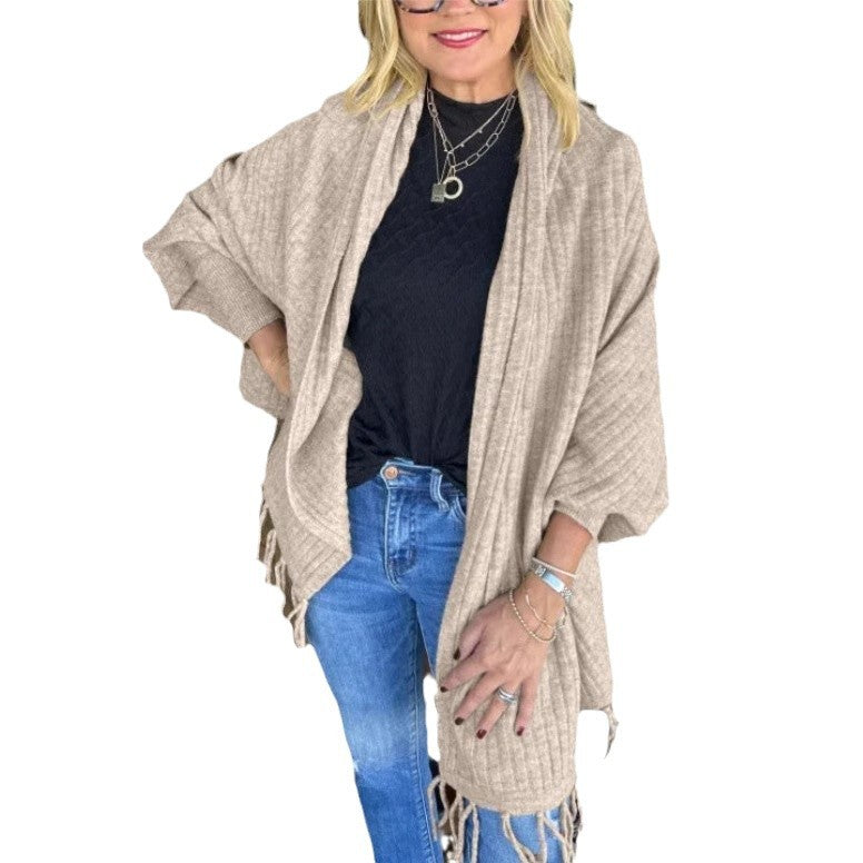 Damen vielseitiger Poncho mit Fransen EB