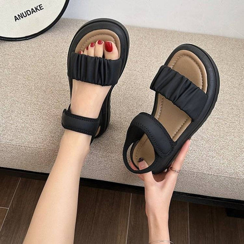 Damen Komfortable Riemchen-Sandalen mit modischem Falten-Design EB