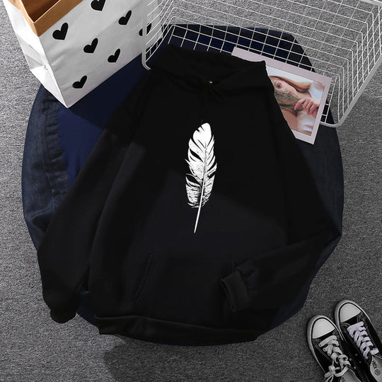 Damen nan Kapuzenpullover mit Fingerherz-Print, Oversize-Schnitt und Kängurutasche EB