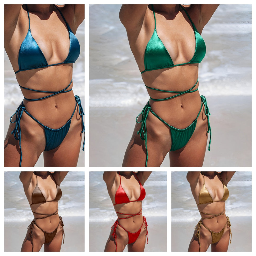 Damen Triangel-Bikini mit dekorativem Wickeldesign EB