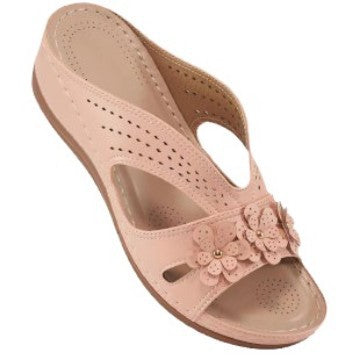 Damen nan komfortable Keilsandalette mit floralem Zierbesatz und gepolstertem Fußbett EB