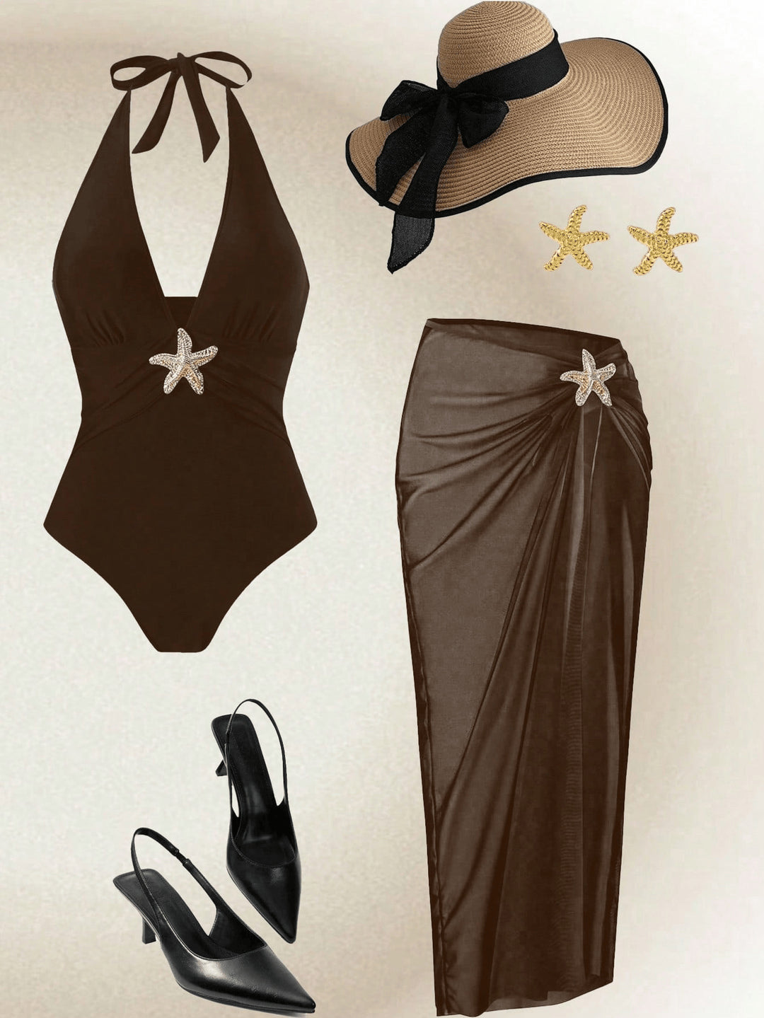 Damen Eleganter Badeanzug mit vielseitigem Wickelrock EB
