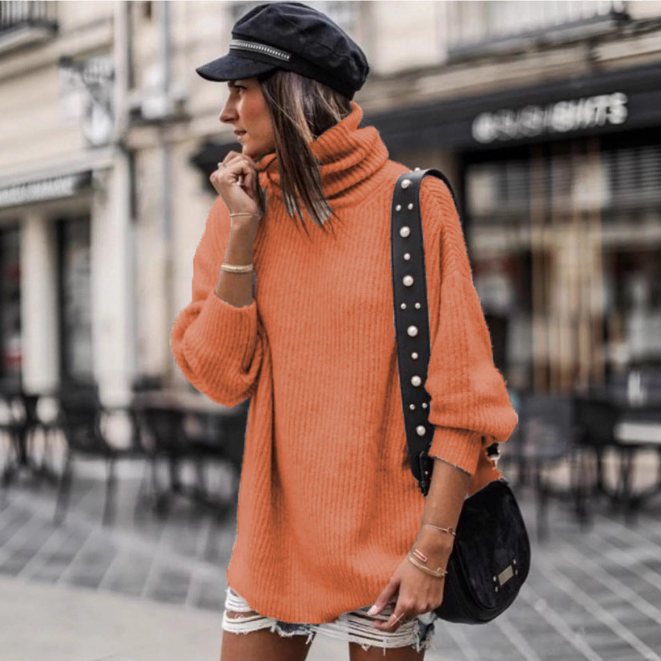 Damen Grobstrickpullover mit hohem Kragen und lässiger Passform EB