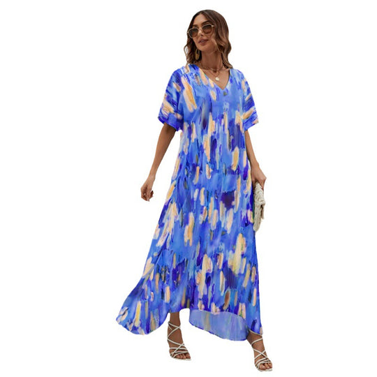 Damen Maxikleid mit V-Ausschnitt und weitem Schnitt EB