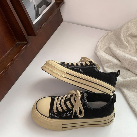 Damen modische Plateau-Sneaker mit samtiger Oberfläche und elastischem Schnürsystem EB