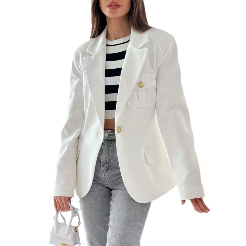 Damen eleganter Blazer mit praktischen Taschen und goldenen Knöpfen EB