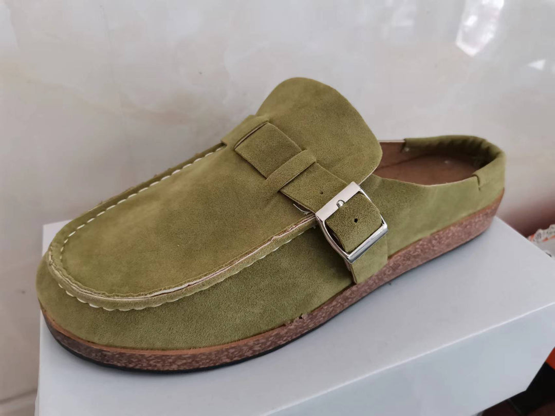 Damen Mokassin-Mule mit verstellbarer Schnalle und Kork-Plateau EB