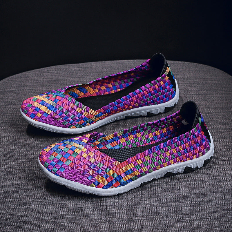 Damen nan gestrickter Slip-On Freizeitschuh mit geflochtenem Obermaterial und rutschfester Flexsohle EB