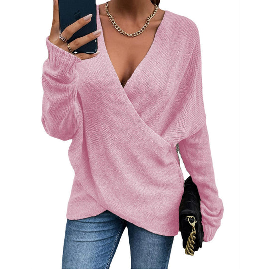 Damen Oversize Strickpullover mit V-Ausschnitt und lässigem Look EB