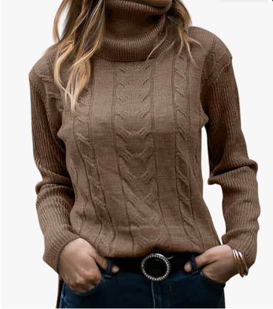 Damen Strickpullover mit Stehkragen und Zopfmuster EB