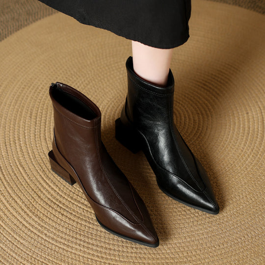 Damen elegante Stiefeletten mit modernem Blockabsatz und spitz zulaufender Schuhform EB