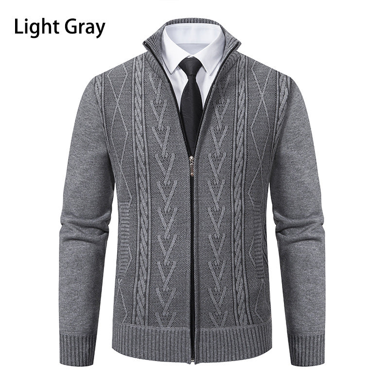 Herren Strickjacke mit strukturiertem Zipper und ausgefallenem Aran-Muster EB