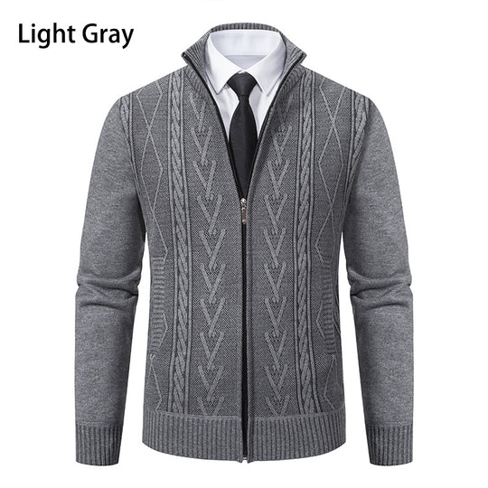 Herren Strickjacke mit strukturiertem Zipper und ausgefallenem Aran-Muster EB