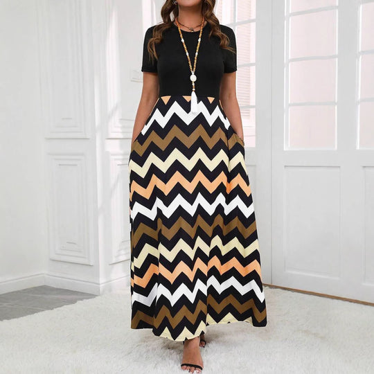 Damen Maxikleid mit einem modernen Zickzackmuster EB