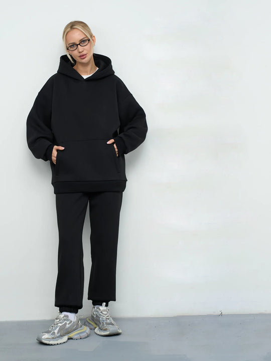 Damen großzügiger Kapuzenpullover Oversize mit Kängurutasche und weichem French-Terry EB