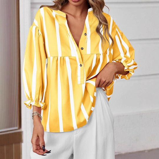 Damen oversize Bluse mit Streifenmuster und Knopfleiste EB