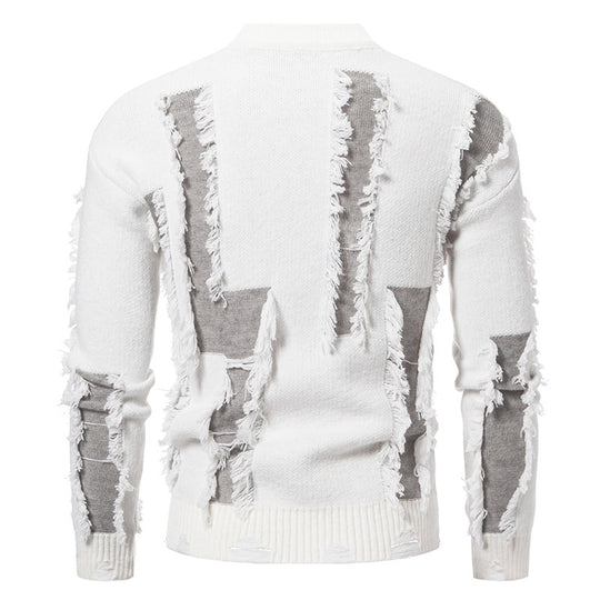 Herren moderner Strickpullover mit trendigen Fransen und einzigartigem Design EB