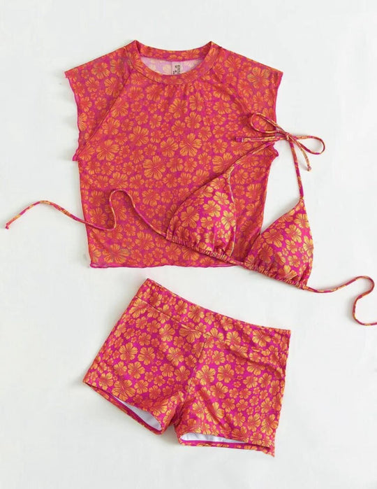 Damen Bikiniset mit elegantem Oberteil und modischen Shorts EB