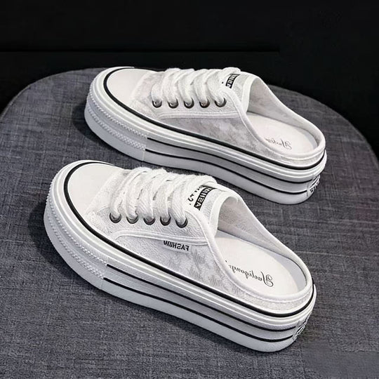 Damen Plattform Sneaker mit luftiger Canvas-Oberfläche und rutschfester Sohle EB