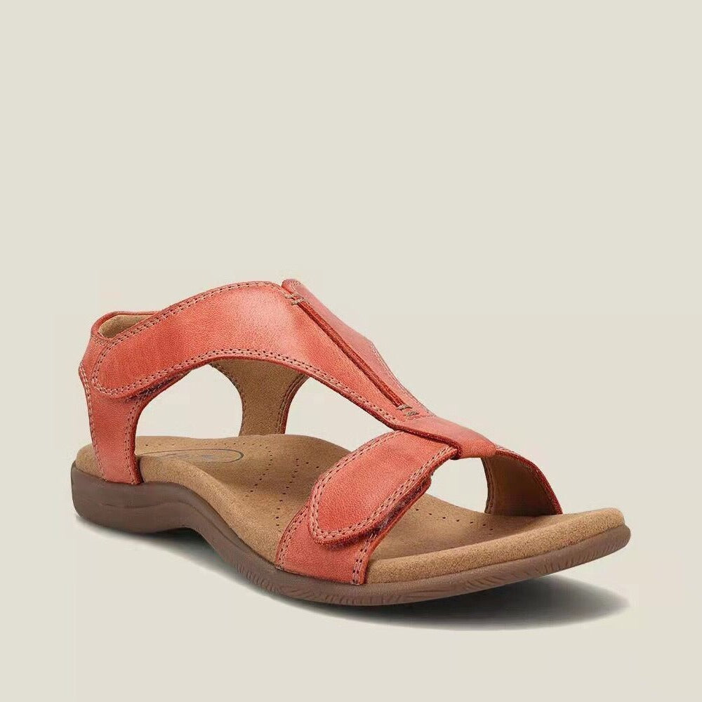 Damen Leder-Sandalen mit verstellbaren Klettriemen und ergonomischem Komfortfußbett EB