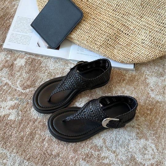 Damen elegante Zehentrenner-Sandalen mit modischem Riemendesign und rutschfester Sohle EB