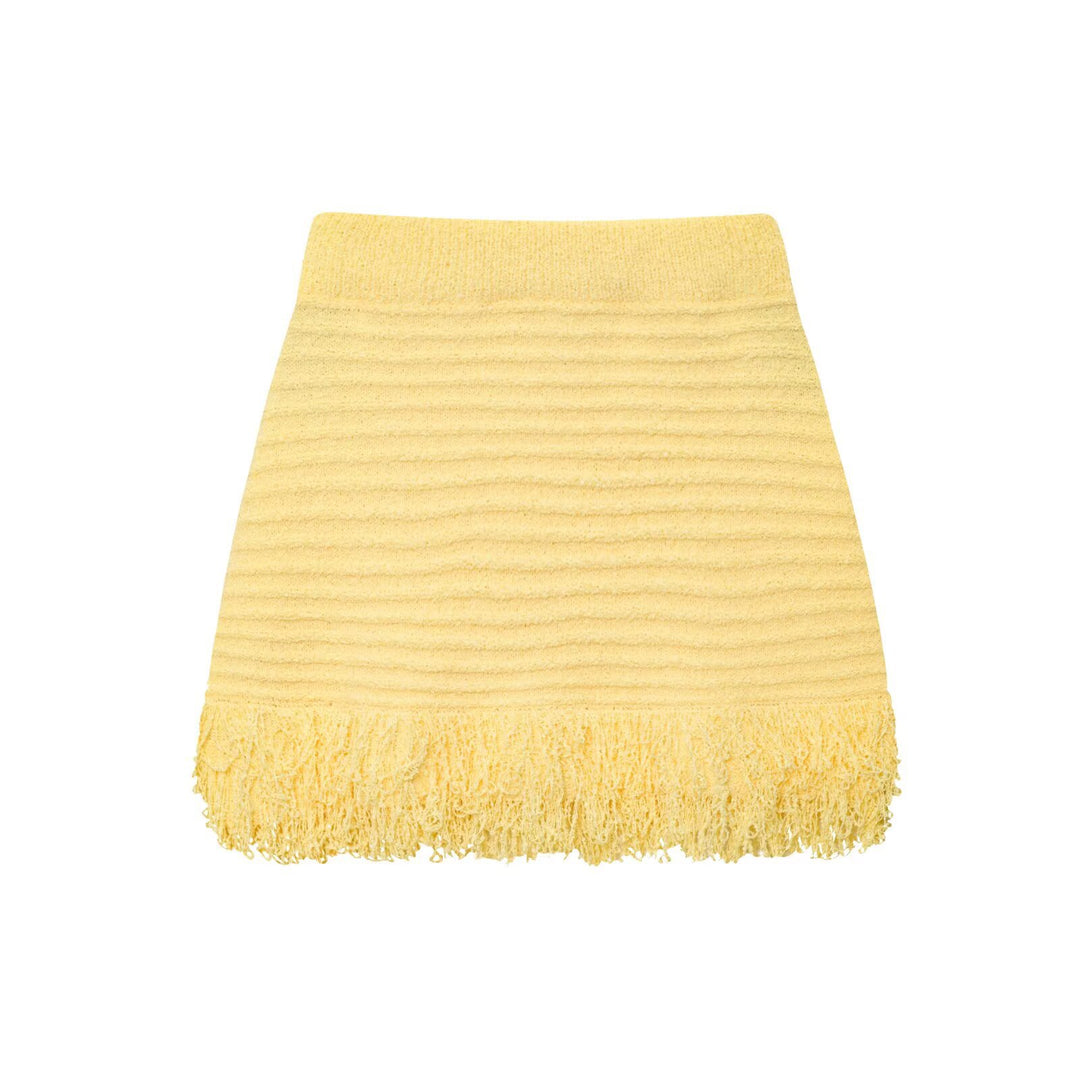 Damen Kurzarm-Strickjacke mit fransigem Saum und dekorativen Knöpfen EB