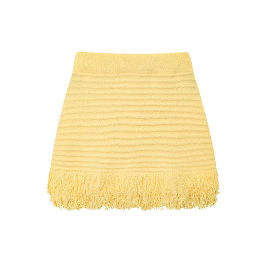 Damen Kurzarm-Strickjacke mit fransigem Saum und dekorativen Knöpfen EB